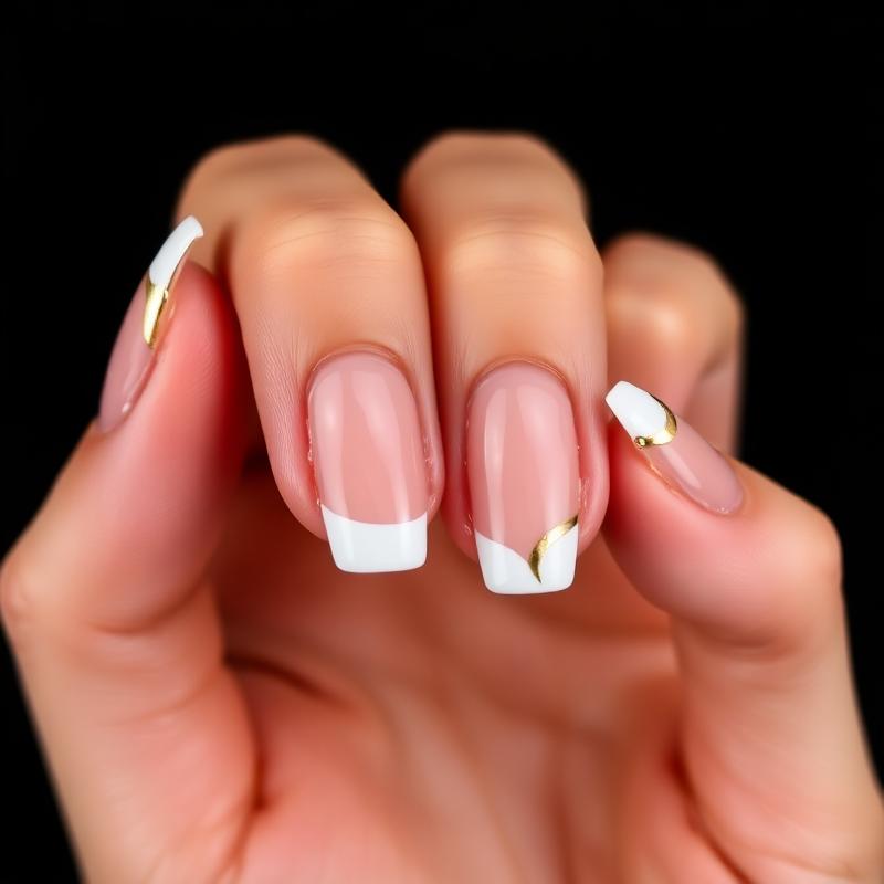 French manicure com detalhes em ouro